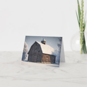 Winter Barn In Snowflakes Note Card