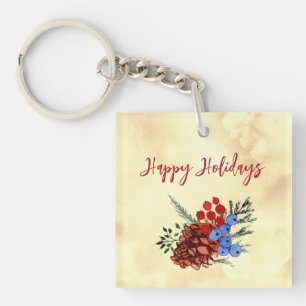 Winter Barries Cone Merry Christmas Trees Branch Keychain