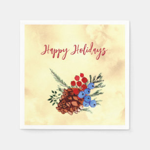 Winter Barries Merry Christmas Trees Yellow Red Napkin