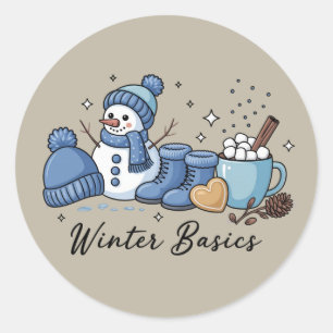 Winter Basics Snowman Christmas Weather Cozy  Classic Round Sticker