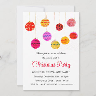 Winter Bauble Ornament Christmas Party Watercolor  Holiday Card