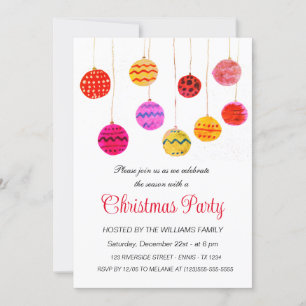 Winter Bauble Ornament Christmas Party Watercolor Holiday Card