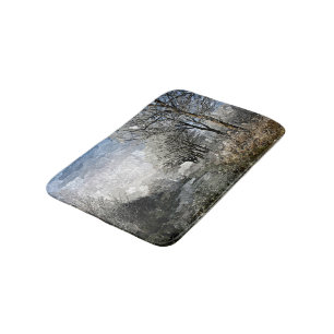 Winter Bayou Trees Landscape Watercolor Painting Bath Mat