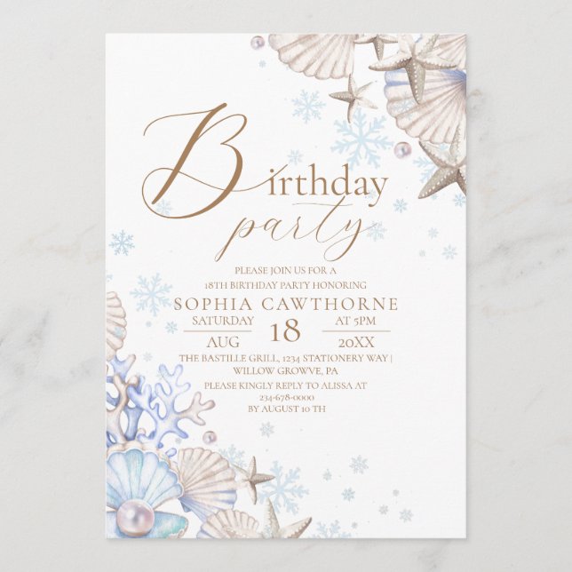 Winter Beach Theme 18th Birthday Party Invitation (Front)