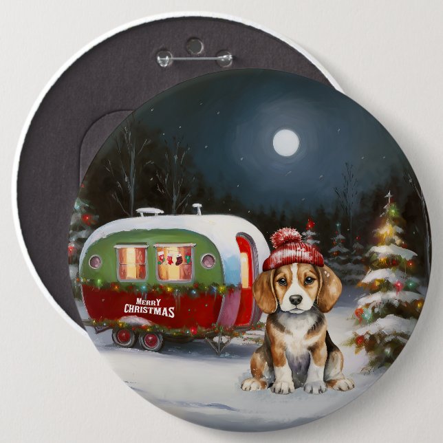 Winter Beagle Caravan Christmas Adventure  6 Inch Round Button (Front & Back)