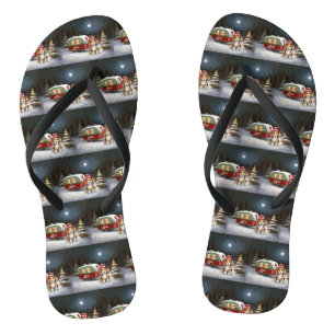 Winter Beagle Caravan Christmas Adventure  Flip Flops