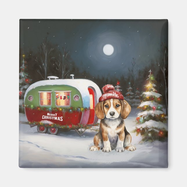 Winter Beagle Caravan Christmas Adventure  Magnet (Front)