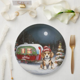 Winter Beagle Caravan Christmas Adventure Paper Plate