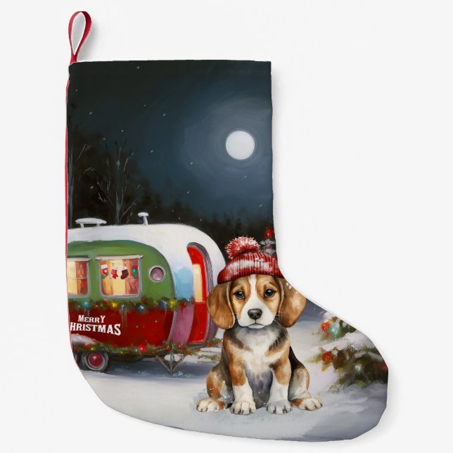 Winter Beagle Caravan Christmas Adventure  Small Christmas Stocking (Front)