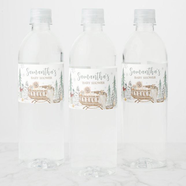 Winter Bear Baby Its Cold Outside Baby Shower Water Bottle Label (Bottles)