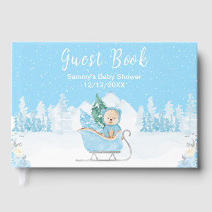 Winter Bear Blue Sleigh Baby Shower Guest Book