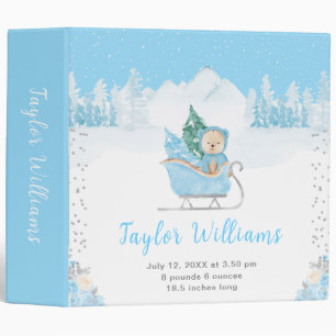 Winter Bear Blue Sleigh Birth Statistics Binder