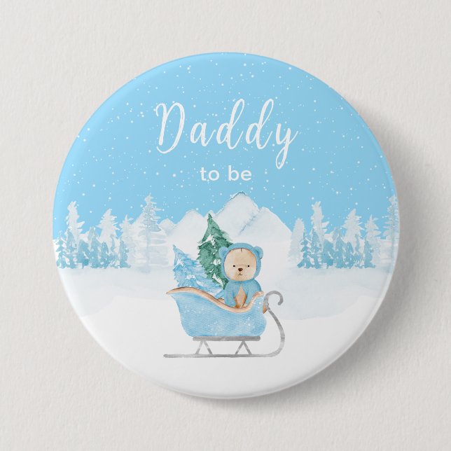 Winter Bear Blue Sleigh Daddy To Be 3 Inch Round Button (Front)