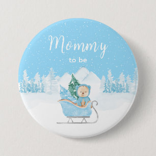 Winter Bear Blue Sleigh Mommy To Be 3 Inch Round Button
