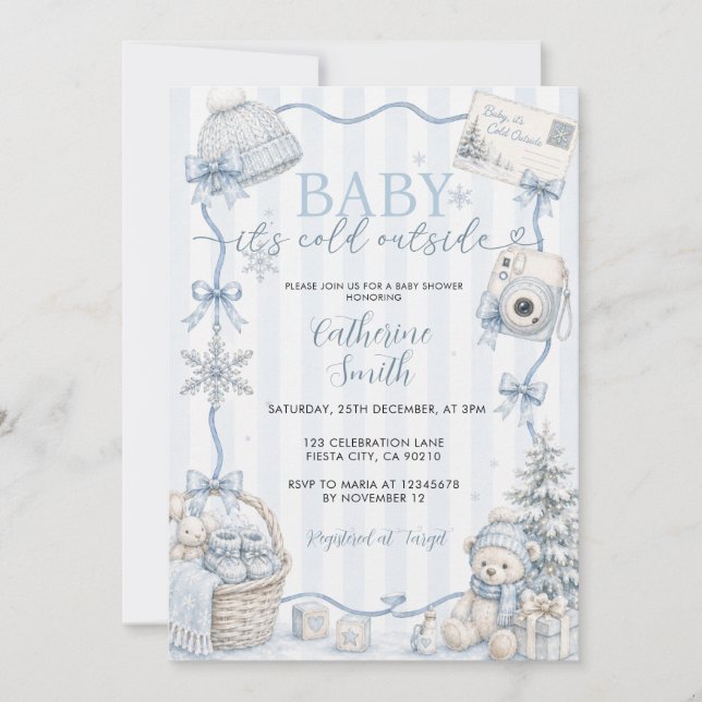 Winter Bear Boy It’s Cold Outside Baby Shower Invitation (Front)