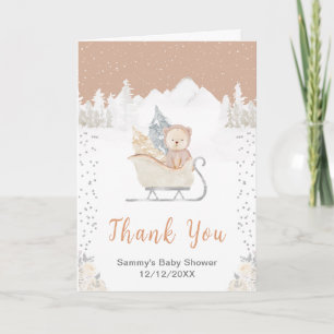 Winter Bear Brown Sleigh Baby Shower Thank You Card