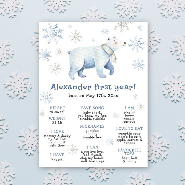 Winter Bear First Birthday Milestone Birthday Poster (Creator Uploaded)