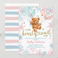 Winter Bear Gender Reveal Pink Blue Baby Shower