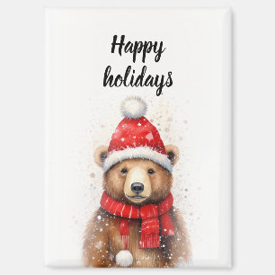  Winter Bear in a Cozy Red Hat Magnet