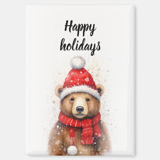 Winter Bear in a Cozy Red Hat Magnet