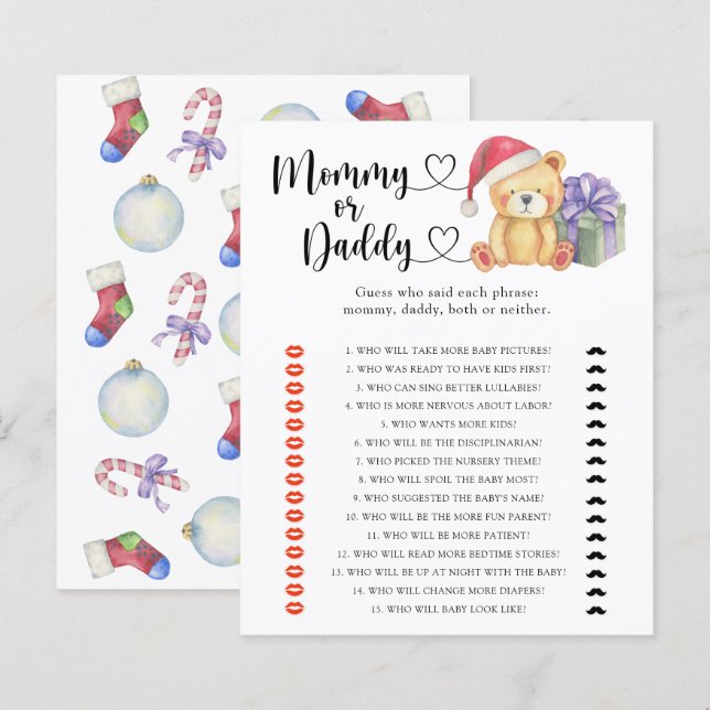 Winter bear - mommy or daddy baby shower game (Front/Back)