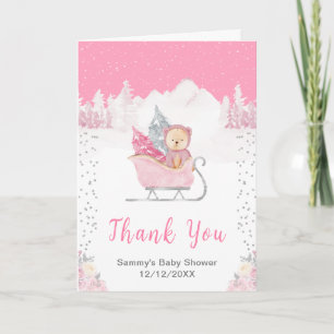 Winter Bear Pink Sleigh Baby Shower Thank You