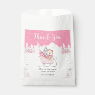 Winter Bear Pink Sleigh Baby Shower Thank You Favour Bag