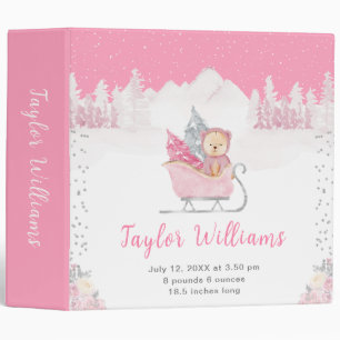 Winter Bear Pink Sleigh Birth Statistics Binder