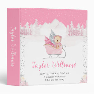 Winter Bear Pink Sleigh Birth Statistics Binder