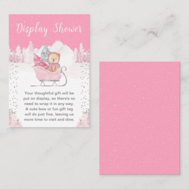 Winter Bear Pink Sleigh Display Shower Enclosure Card (Front/Back)
