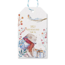 Winter Bear Watercolor Gift Tag Personalized