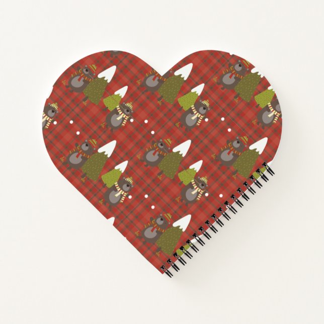 Winter Bear White Christmas Red Buffalo Plaid  Notebook (Back)