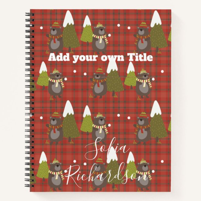Winter Bear White Christmas Red Buffalo Plaid Notebook (Front)