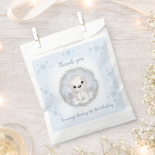Winter Beary 1st Birthday Blue Cute Bear Favour Ba Bag (Clipped)