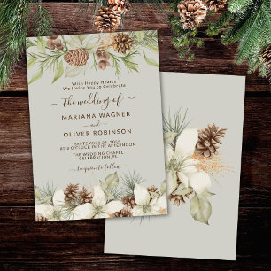 Winter Beige Elegant Script Wedding Invitation