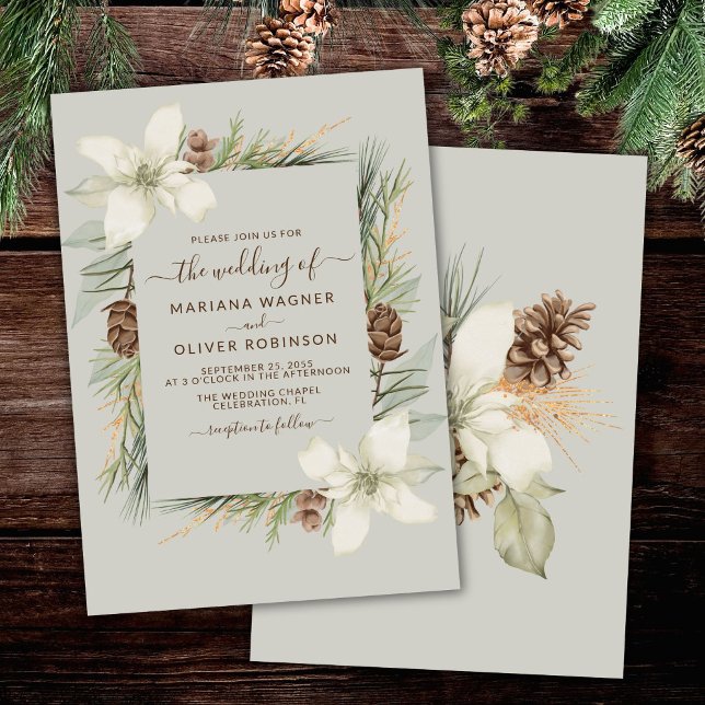 Winter Beige Elegant Script Wedding Invitation (Creator Uploaded)