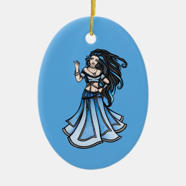 Winter Belly Dancer Goddess Ceramic Ornament (Front)