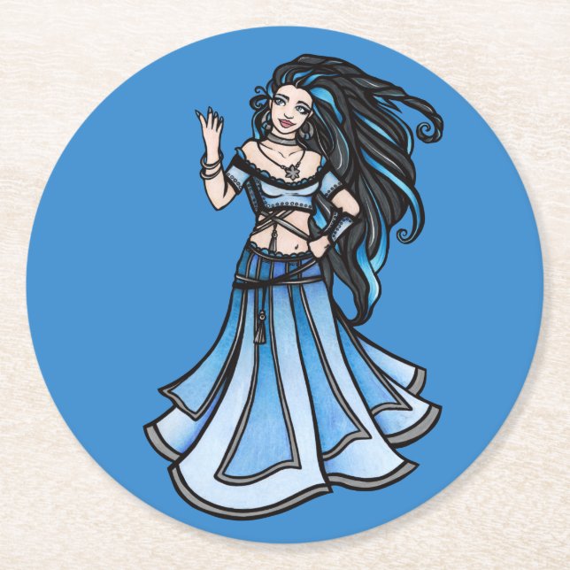 Winter Belly Dancer Goddess Round Paper Coaster (Front)