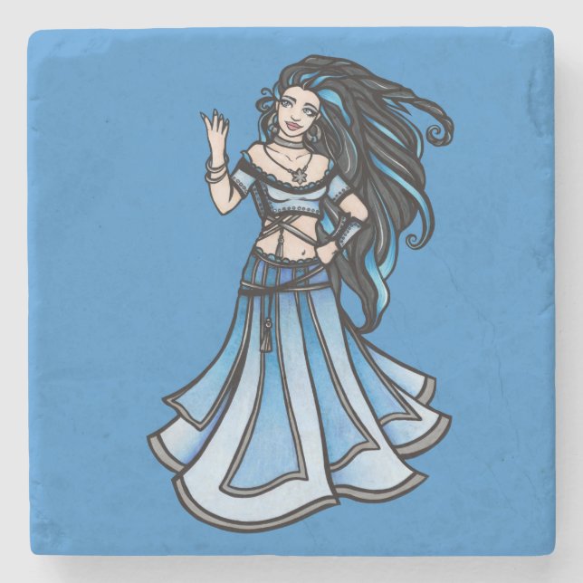 Winter Belly Dancer Goddess Stone Coaster (Front)