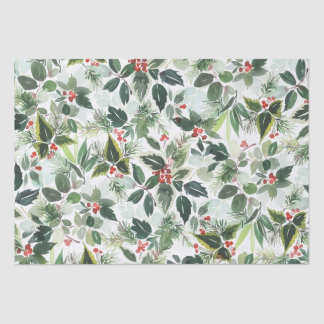 Winter Berries and Greenery Christmas Tissue Paper (Front)