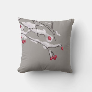 Winter Berries Branches Covered In Snow Throw Pillow