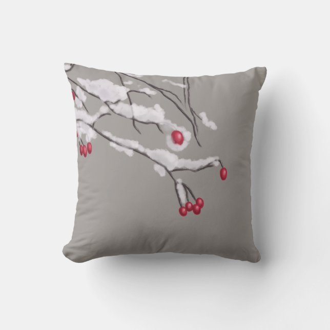 Winter Berries Branches Covered In Snow Throw Pillow (Front)