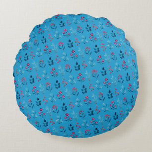 Winter berries & cozy cute blue round pillow