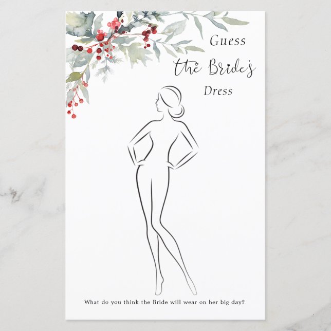Winter Berries Greenery Foliage Bridal Shower Game (Front)