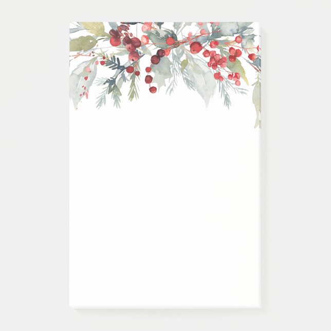 Winter Berries Greenery Foliage Wedding Christmas Post-it Notes (Front)