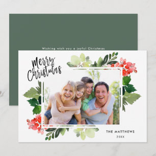 Winter Berries Greenery Frame Photo Christmas Card
