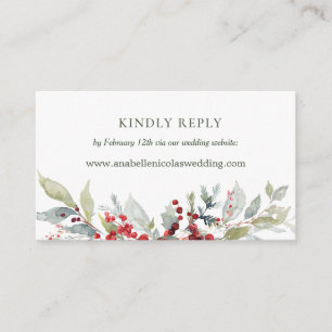 Winter Berries Greenery Wedding Website RSVP Enclosure Card