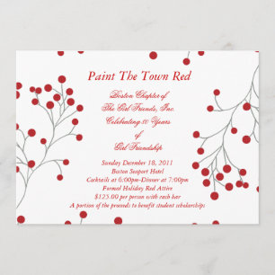 Winter Berries Holiday Invitation Red & White