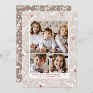 Winter Berries in Ecru Christmas Holiday Flat Card