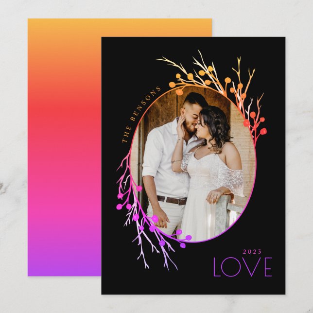 Winter Berries Love Branches Rainbow Black Holiday Card (Front/Back)